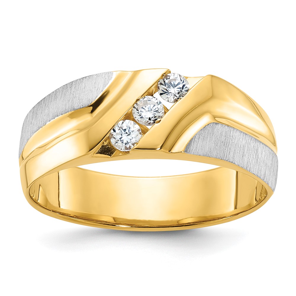 B56863-4YWAA.jpg IBGoodman 14k Two-tone Men's Polished Satin and Grooved 3-Stone 1/4 Carat AA Quality Diamond Ring - Image 1