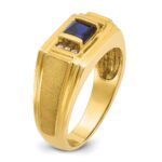 14k IBGoodman Men's Created Sapphire and 1/20 carat Diamond Satin Complete Ring - Image 6
