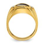 14k IBGoodman Men's Polished and Satin Created Sapphire and Diamond Complete Ring - Image 2