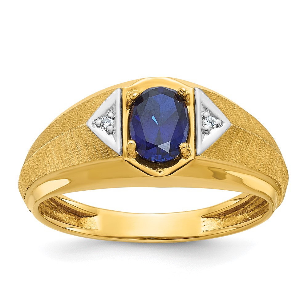 B57748-4YCS_AA-1.jpg 14k IBGoodman Men's Created Sapphire and Diamond Satin Complete Ring - Image 1