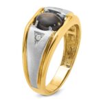 IBGoodman 14k Two-tone Men's Polished Satin and Grooved Black Star Sapphire and AA Quality Diamond Ring - Image 6