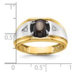 IBGoodman 14k Two-tone Men's Polished Satin and Grooved Black Star Sapphire and AA Quality Diamond Ring - Image 7