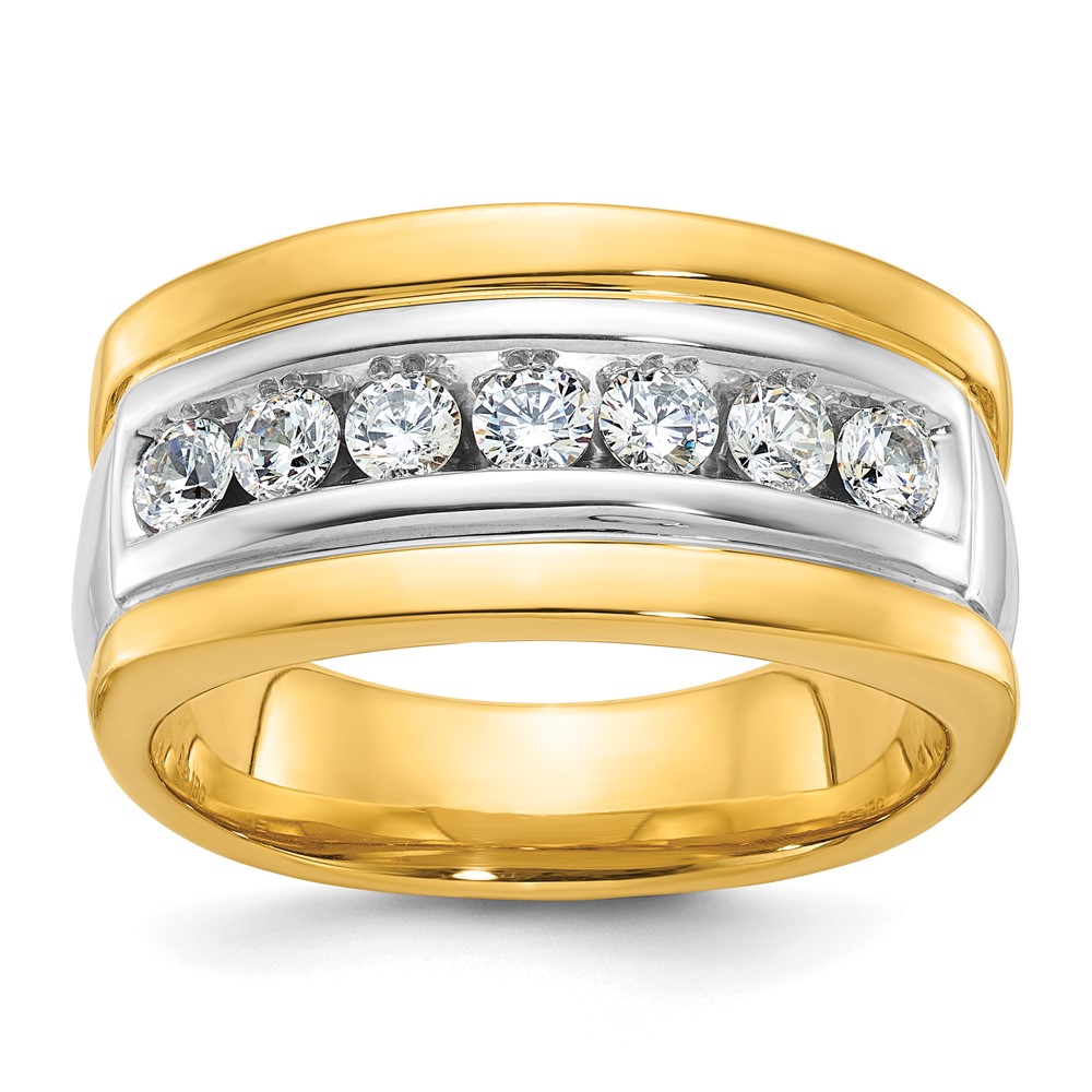 B58002-4YWAA.jpg IBGoodman 14k Two-tone Men's Polished and Grooved 7-Stone 3/4 Carat AA Quality Diamond Ring - Image 1