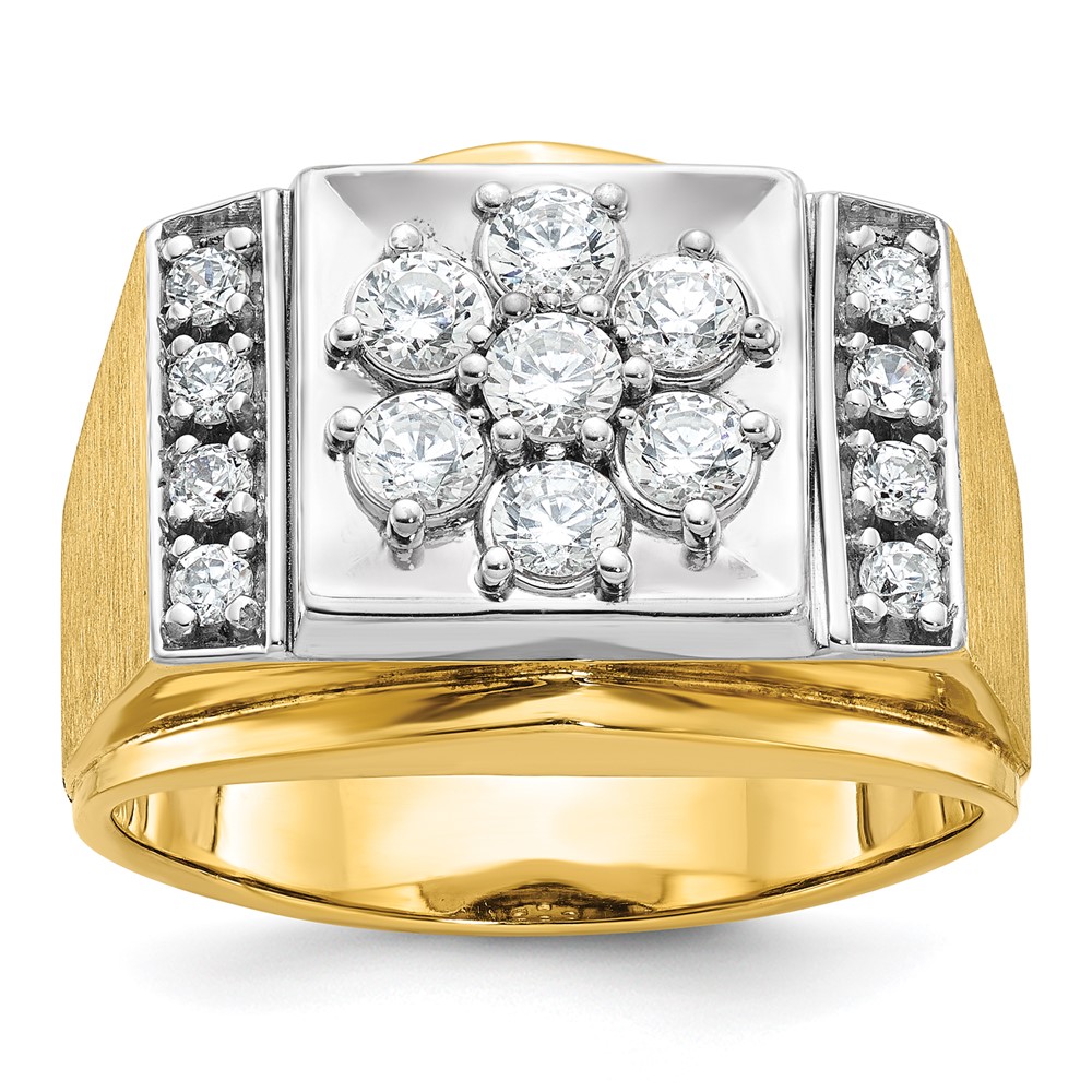 B58226-4YWAA-1.jpg IBGoodman 14k Two-tone Men's Polished and Satin 1 Carat AA Quality Diamond Cluster Ring - Image 1