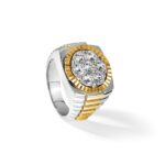 IBGoodman 14k Two-tone Men's Polished Satin and Diamond-cut Round Cluster Ring Mounting - Image 9