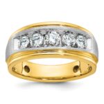 IBGoodman 14k Two-tone Men's Polished Satin and Grooved 5-Stone 1 Carat AA Quality Diamond Ring