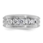 IBGoodman 10k White Gold Men's Polished Satin and Grooved 5-Stone 1 Carat A Quality Diamond Ring - Image 6