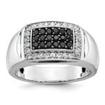 IBGoodman 14k White Gold Men's Polished and Cut-Out 3/4 Carat AA Quality Black and White Diamond Rectangle Ring