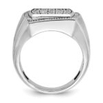 IBGoodman 10k White Gold Men's Polished and Satin 1 1/3 Carat A Quality Diamond Cluster Ring - Image 2