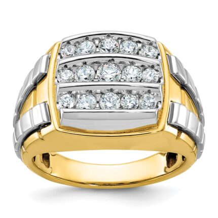IBGoodman 14k Two Tone 1 carat Lab Grown Diamond VS/SI+ G+ Complete Men's Polished and Satin Cluster Ring