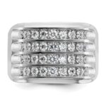 IBGoodman 14k White Gold Men's Polished and Grooved 4-Row 1 1/5 Carat AA Quality Diamond Ring - Image 6