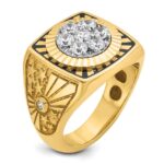 IBGoodman 10k Two-tone with Black Enamel Men's Polished Textured and Diamond-cut 1 Carat A Quality Diamond Stars and Stripes Round Cluster Ring - Image 8