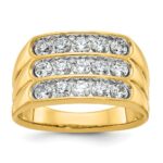 IBGoodman 14k Men's Polished and Grooved 3-Row 1.65 Carat AA Quality Diamond Ring