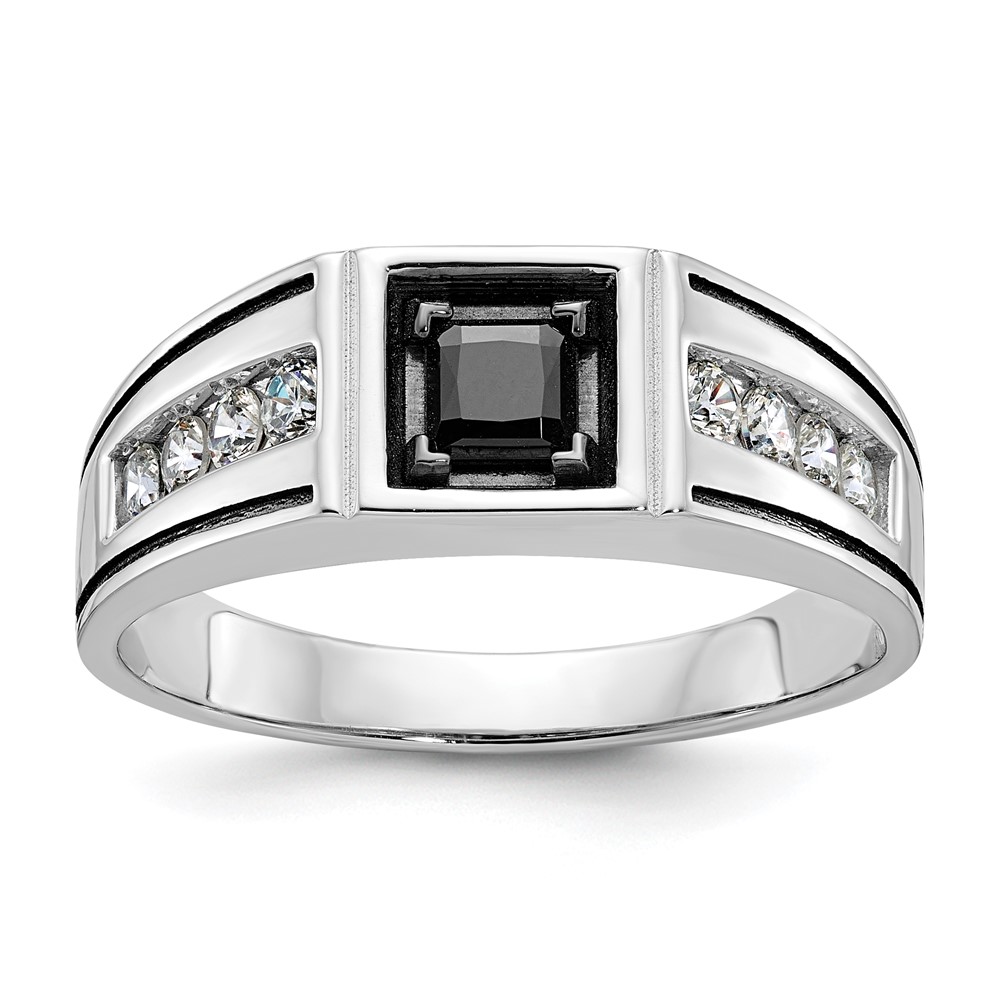 B59355-4WAA.jpg 14k White Gold with Black Rhodium IBGoodman Men's Satin 7/8 carat Black and White Diamond Complete Ring - Image 1