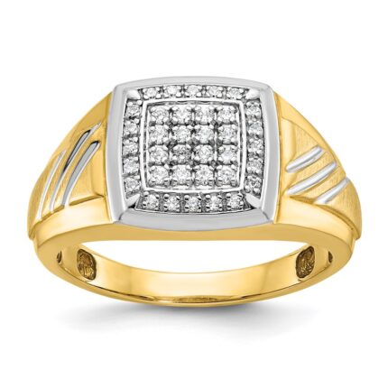 IBGoodman 14k Men's Polished Satin and Grooved Square Cluster Ring Mounting