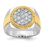 IBGoodman 14k Two-tone Men's Polished Satin and Ribbed Round Cluster Ring Mounting