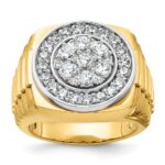 IBGoodman 14k Two-tone Men's Polished Satin and Ribbed 2 Carat AA Quality Diamond Round Cluster Ring