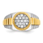 IBGoodman 14k Two-tone Men's Polished Satin and Ribbed 1/2 Carat A Quality Diamond Round Cluster Ring - Image 6