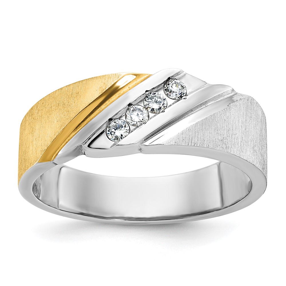 B61393-4WYAA.jpg IBGoodman 14k Two-tone Men's Polished Satin and Grooved 4-Stone 1/4 Carat AA Quality Diamond Ring - Image 1