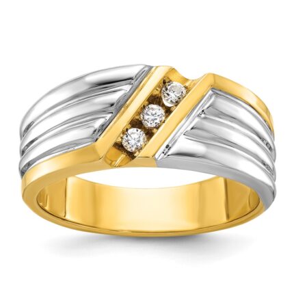 IBGoodman 14k Two-tone Men's Polished and Grooved 3-Stone 1/6 Carat AA Quality Diamond Ring