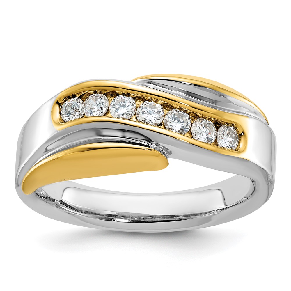 B63061-4WYAA-1.jpg IBGoodman 14k Two-tone Men's Polished and Grooved Curved Bypass 1/2 Carat AA Quality Diamond Ring - Image 1