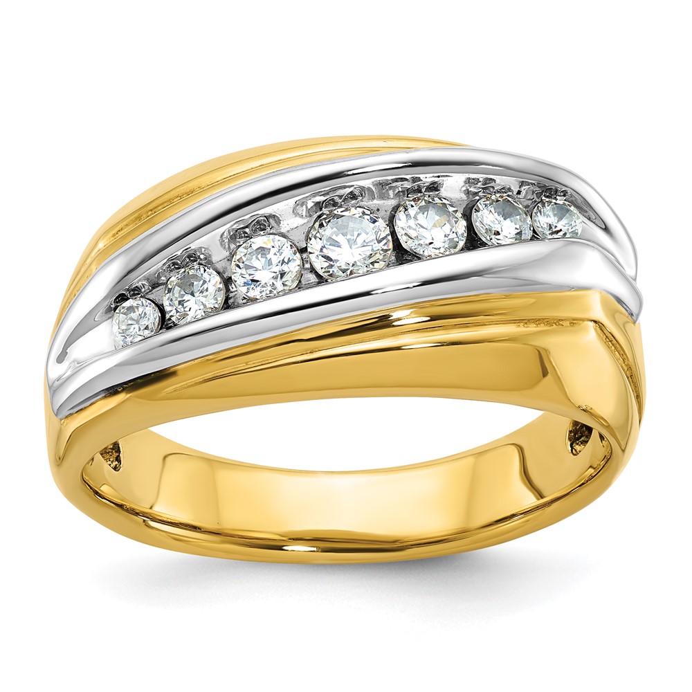 B63198-4YWAA-1.jpg IBGoodman 14k Two-tone Men's Polished and Grooved Graduated 7-Stone 1/2 Carat AA Quality Diamond Ring - Image 1