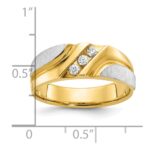 IBGoodman 14k Two-tone Men's Polished Satin and Grooved 3-Stone 1/6 Carat AA Quality Diamond Ring - Image 3