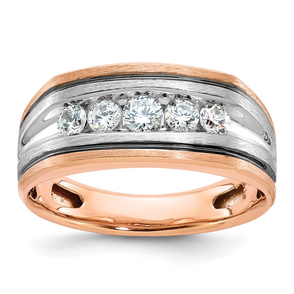 B63388-4RWAA.jpg IBGoodman 14k White and Rose Gold Men's Polished Satin and Grooved 5-Stone Ring Mounting - Image 1