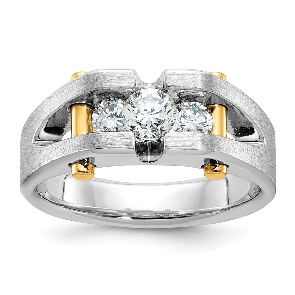 B63434-0WYA.jpg IBGoodman 10k Two-tone Men's Polished Satin and Cut-Out 3-Stone 3/4 Carat A Quality Diamond Ring - Image 1