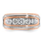 IBGoodman 14k Two Tone Rose and White Gold 1 carat Lab Grown Diamond VS/SI+ G+ Complete Five Stone Cut Out Men's Ring - Image 4