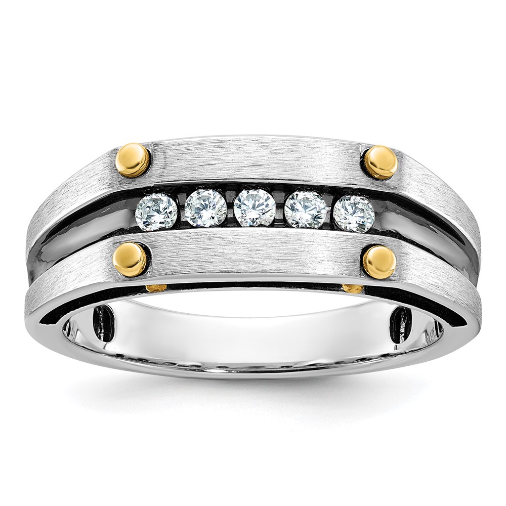 B63778-4WYAA.jpg IBGoodman 14k Two-tone Men's Polished Satin and Grooved 5-Stone Ring Mounting - Image 1