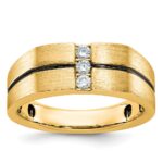 IBGoodman 10k White Gold with Black Rhodium Men's Satin and Grooved 3-Stone 1/5 Carat A Quality Diamond Ring
