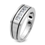 IBGoodman 14k White Gold Men's Polished Satin and Grooved Square 5-Stone Ring Mounting - Image 8