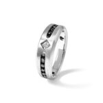 IBGoodman 14k White Gold with Black Rhodium Polished Satin and Grooved 1/2 Carat AA Quality Black and White Diamond Ring - Image 9
