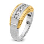IBGoodman 14k Two-tone Men's Polished Satin and Beaded 5-Stone 1/2 Carat AA Quality Diamond Ring - Image 8
