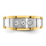 IBGoodman 14k Two-tone Men's Polished Satin and Grooved 3-Stone 1/4 Carat AA Quality Diamond Ring - Image 5