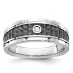 IBGoodman 14k White Gold Men's Polished and Textured Solitaire Ring Mounting