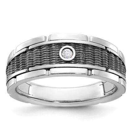 IBGoodman 14k White Gold Men's Polished and Textured Solitaire Ring Mounting