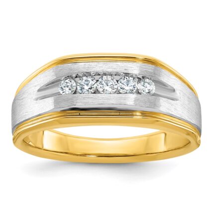 IBGoodman 14k with White Rhodium Men's Polished Satin and Grooved 5-Stone 1/4 Carat AA Quality Diamond Ring