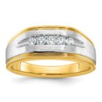 14k IBGoodman Men's Polished Satin and Grooved 5-Stone Ring Mounting