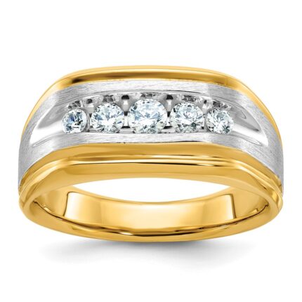 IBGoodman 14k Two-tone Men's Polished Satin and Grooved 5-Stone Ring Mounting