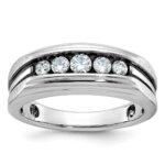 IBGoodman 10k White Gold Men's Polished Satin and Grooved 5-Stone Ring Mounting