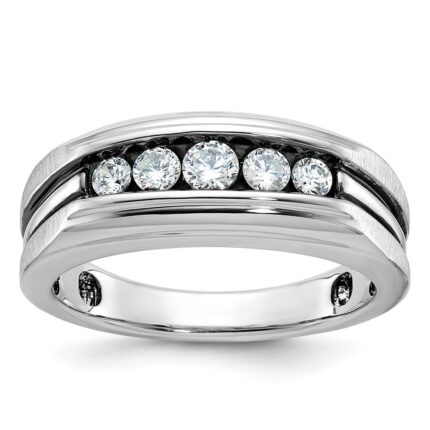 IBGoodman 10k White Gold Men's Polished Satin and Grooved 5-Stone Ring Mounting