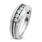 IBGoodman 10k White Gold with Black Rhodium Men's Polished Satin and Grooved 5-Stone 1/2 Carat A Quality Diamond Ring - Image 8