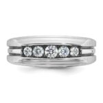 IBGoodman 14k White Gold with Black Rhodium Men's Polished Satin and Grooved 5-Stone 1/2 Carat AA Quality Diamond Ring - Image 4