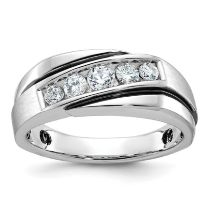 10k White Gold Men's Polished Satin and Grooved Ring Mounting
