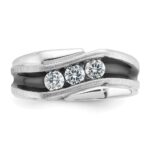 IBGoodman 14k White Gold with Black Rhodium Men's Polished Satin and Grooved 3-Stone 1/2 Carat AA Quality Diamond Ring - Image 6