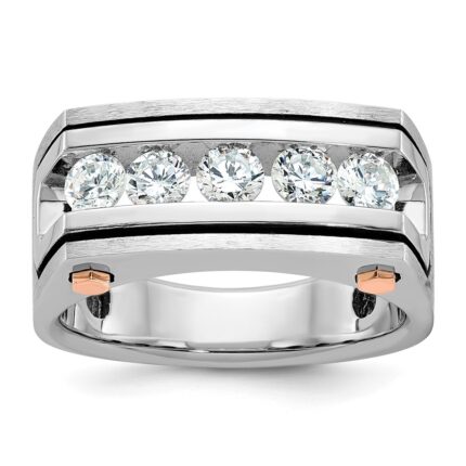 IBGoodman 14k White and Rose Gold Men's Polished Satin and Grooved 5-Stone Ring Mounting