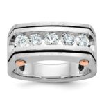 IBGoodman 14k Two Tone Rose and White Gold with Black Rhodium 1 carat Lab Grown Diamond VS/SI+ G+ Five Stone Complete Polished Satin and Grooved Men's Ring