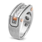 IBGoodman 14k White and Rose Gold with Black Rhodium Men's Polished Satin and Grooved 5-Stone 1 Carat AA Quality Diamond Ring - Image 8